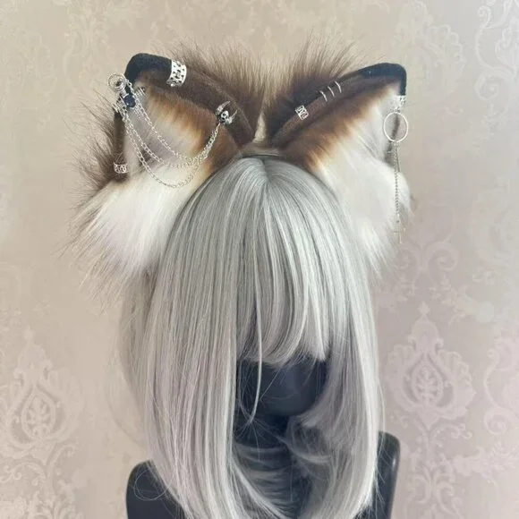 Animal Headband Handmade Cat Wolf Fox Ears Cosplay Accessory Soft - Picture 2 of 4
